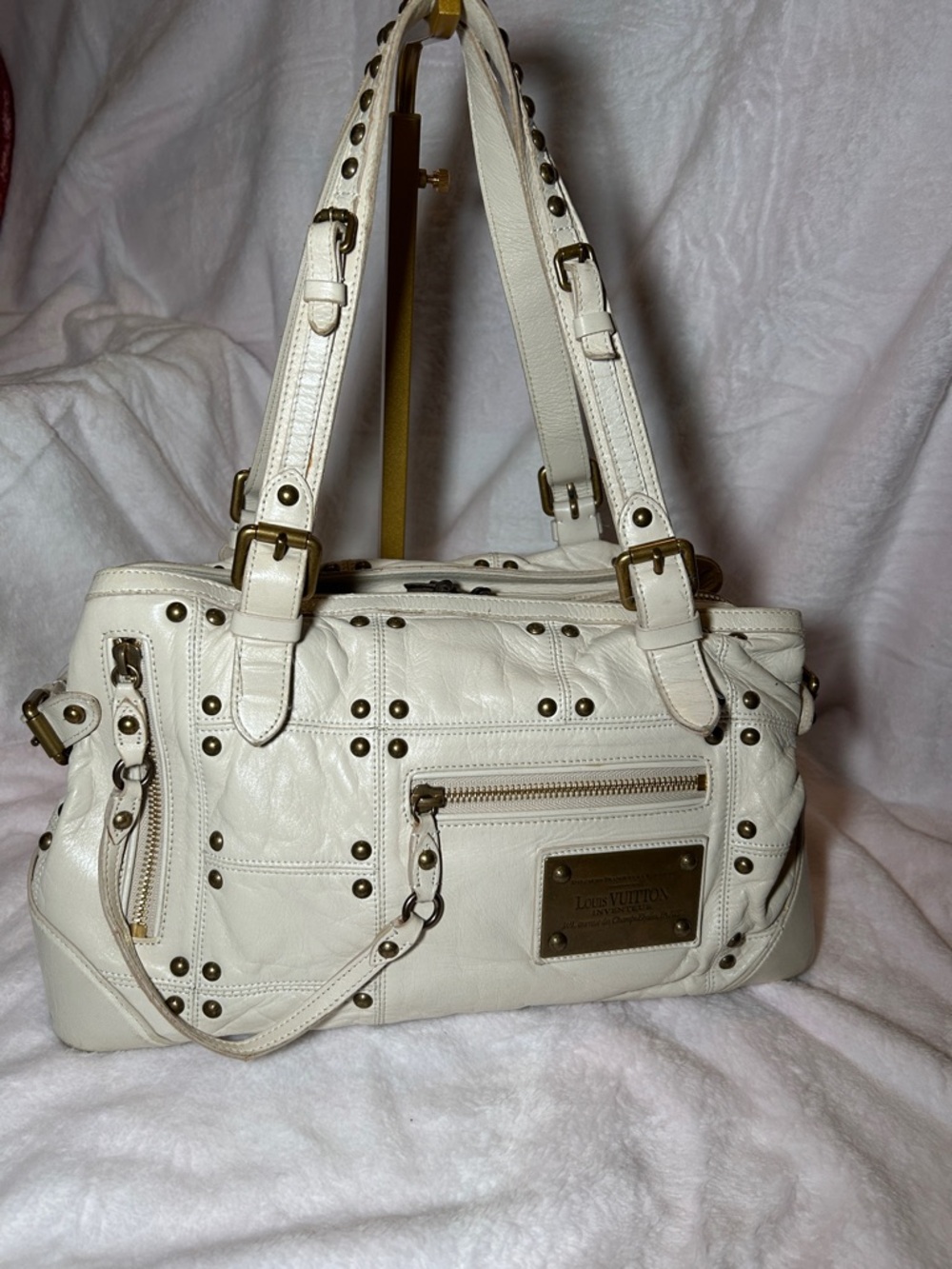 394. Louis Vuitton Lambskin Ivory Riveting Bag, limited edition w/COA